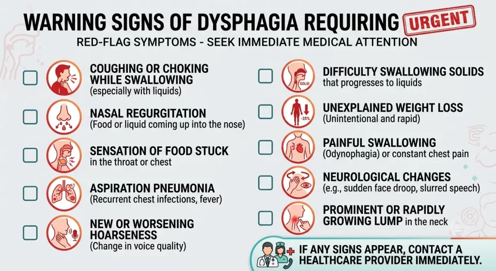 Warning signs of dysphagia requiring urgent care